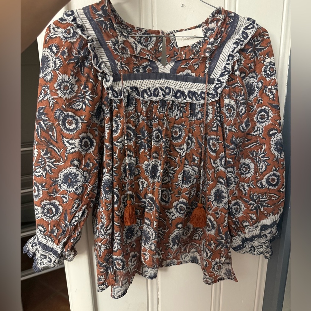 Cleobella Blue and Orange Floral Blouse Like new size small